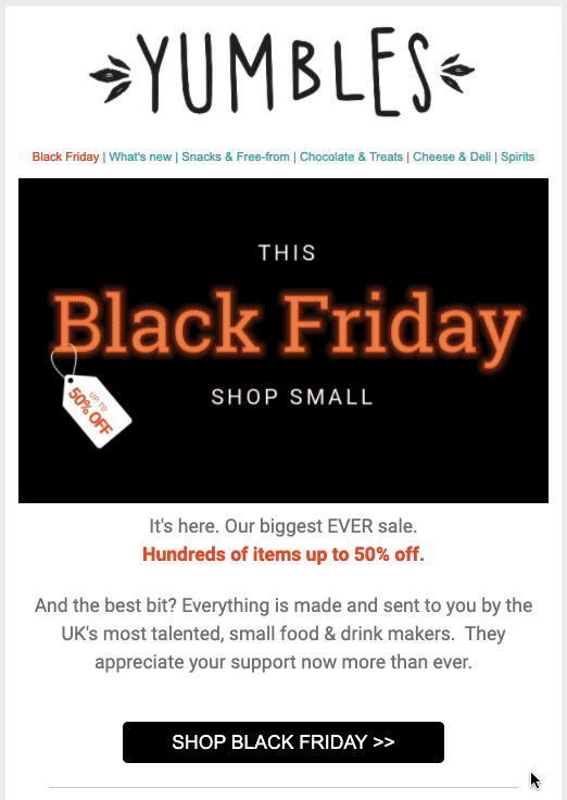 black friday email example yumbles