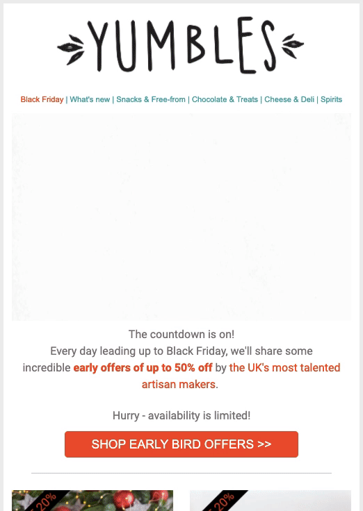 black friday early bird email example yumbles