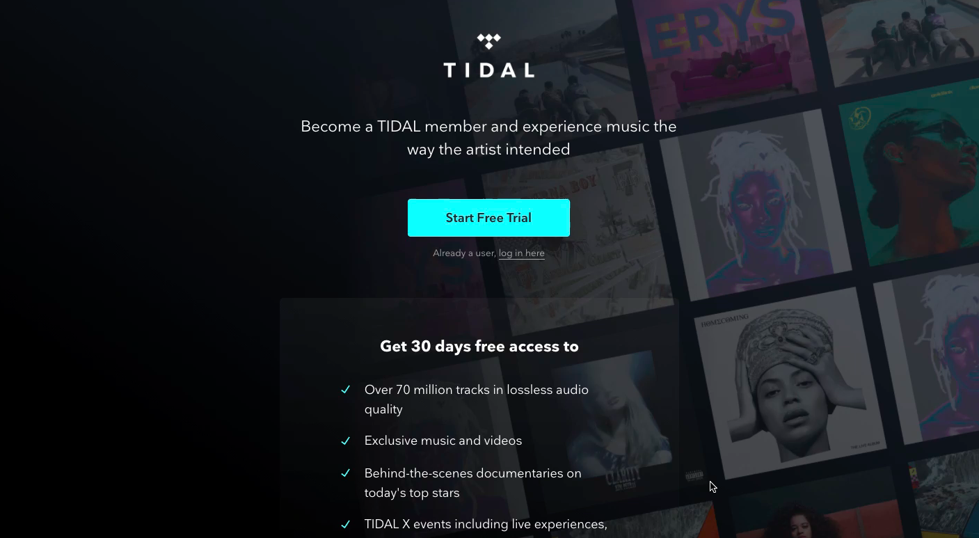 tidal landing page example