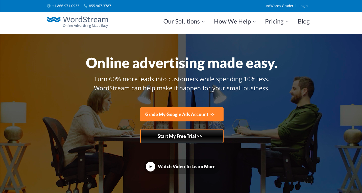 wordstream homepage