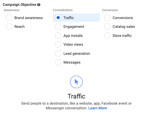 facebook campaign objective traffic
