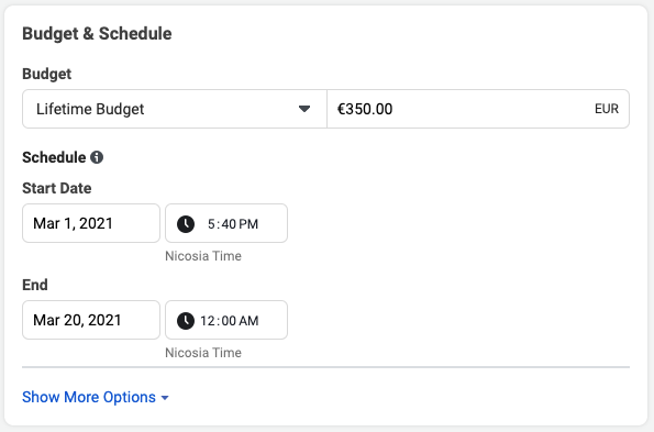 choose budget and schedule facebook ads