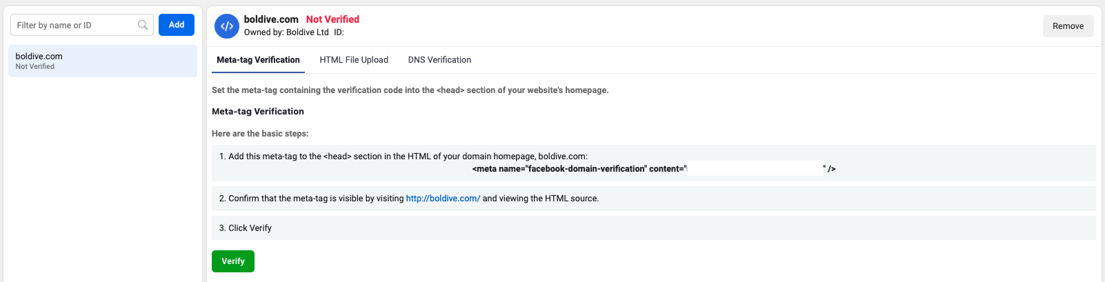 facebook domain verification