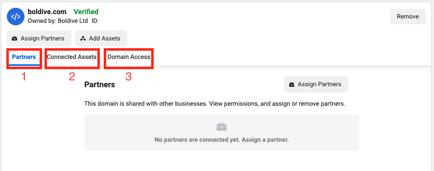 facebook domain assign partners