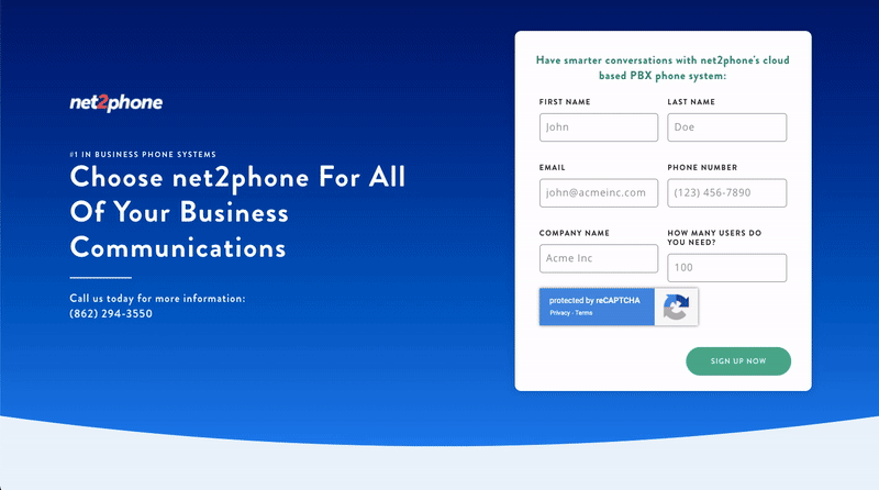 Net2phone landing page